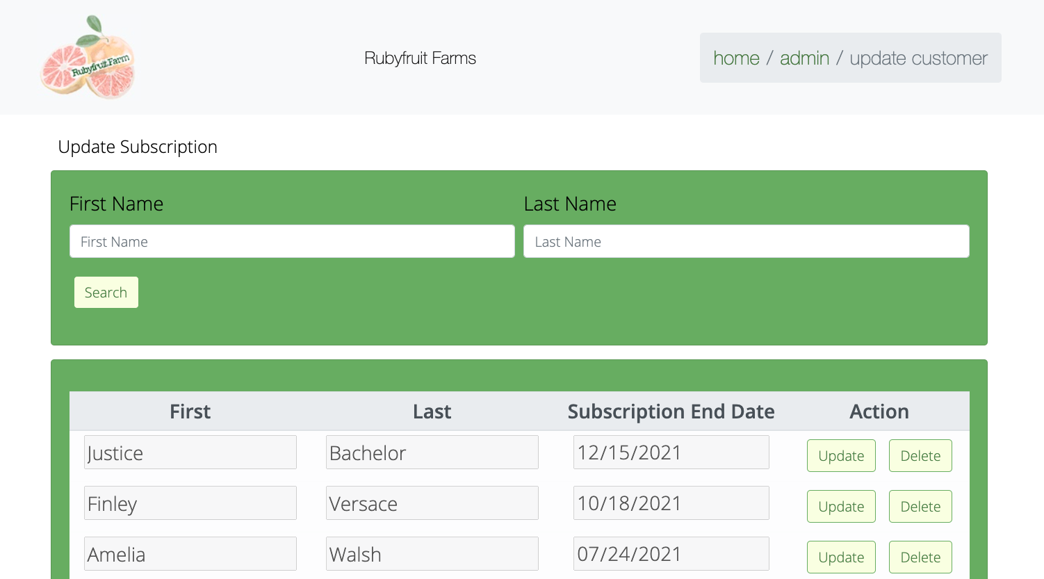 Screenshot of a page on the database-driven website in question.